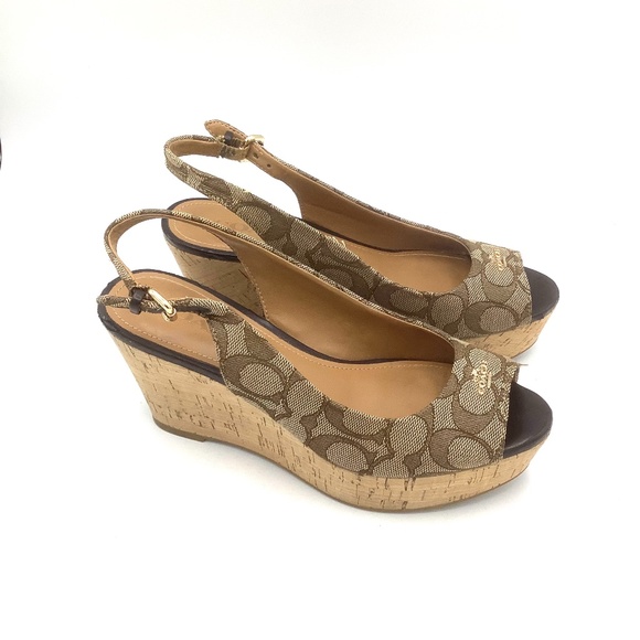 Coach Ferry Signature Jaquard Fabric Wedges Platform Sandals 6.5B - Picture 3 of 15